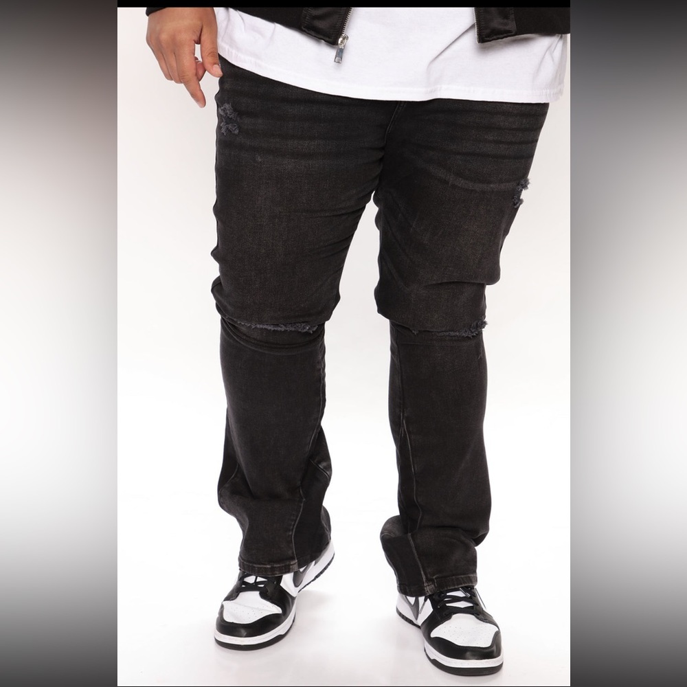 Fashion Nova Men Black Stacked Skinny Flared Jeans Size 30